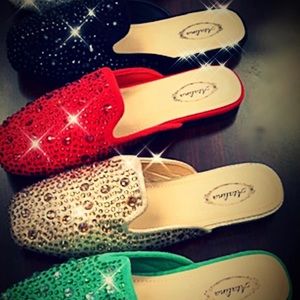 NEW Italina Gold Rhinestone Slip On Mule Flats